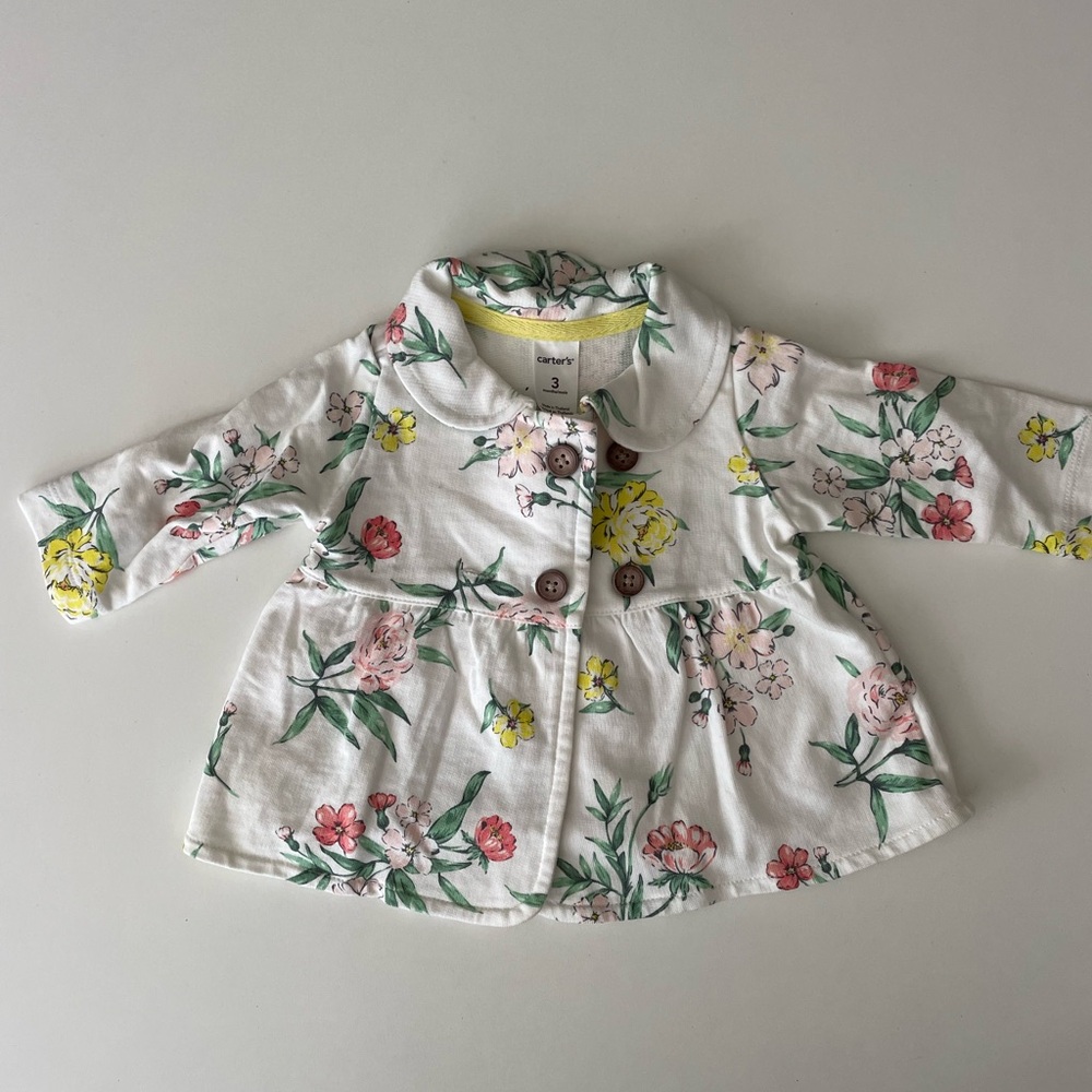 Carter's Floral Baby Jacket with Wooden Buttons